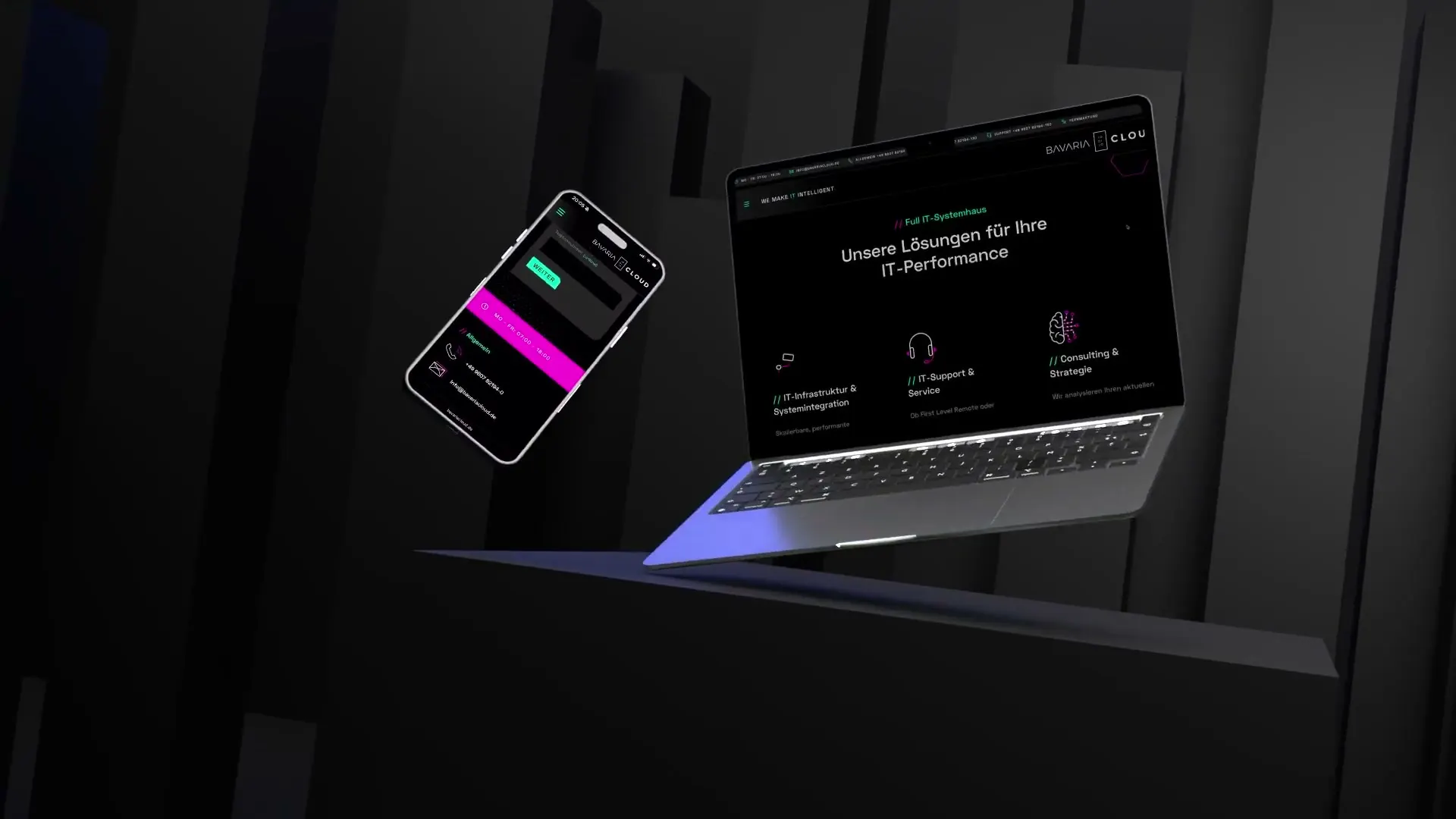 Webseite von BavariaCloud auf Laptop und Smartphone