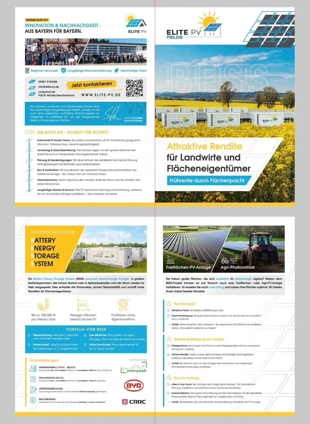 Faltblatt zu Großspeichern von Elite PV Fields