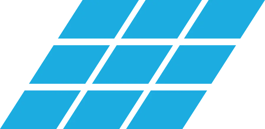 Gestaltungselement von Elite PV: neun blaue Zellen in Schrägansicht wie ein Solarmodul