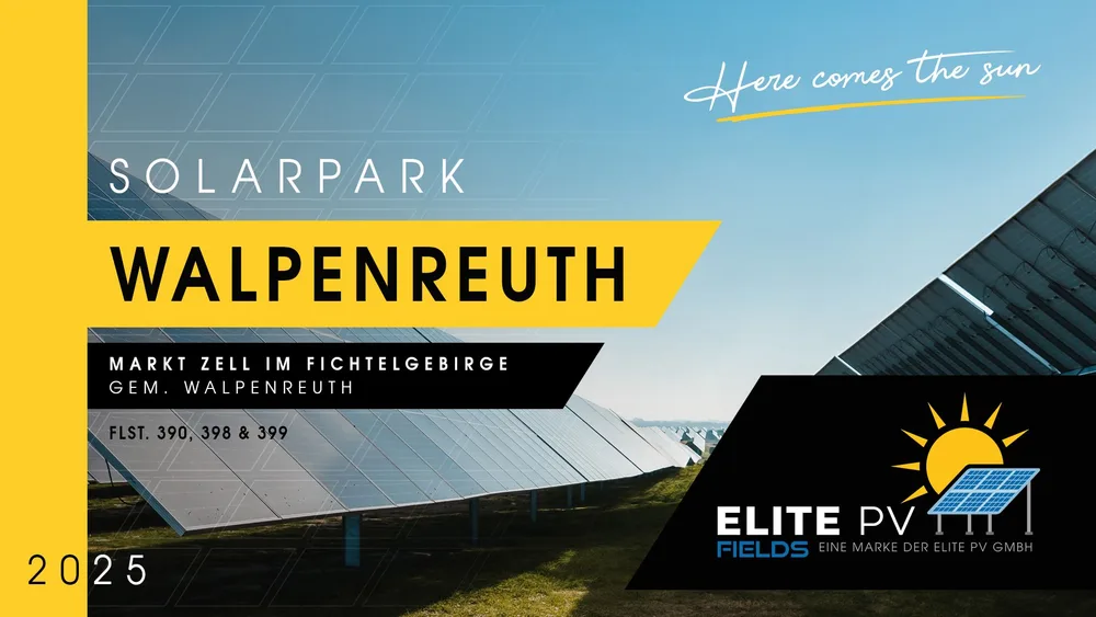 Titelseite einer Präsentation von Elite PV zu einem Solarpark