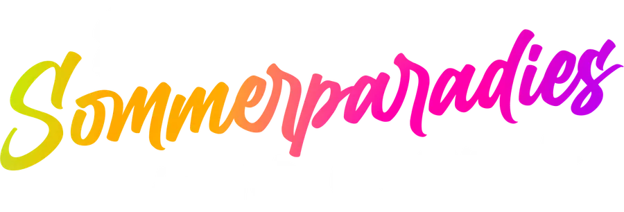 Schriftzug „Das Sommerparadies in der Oberpfalz“ in Gelb, Pink und Weiß