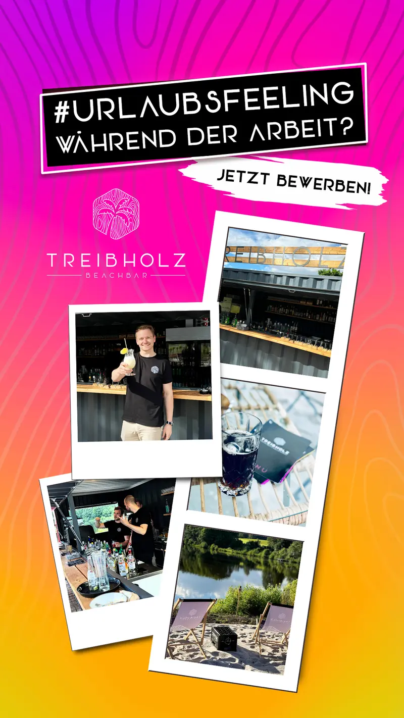 Instagram-Story „#Urlaubsfeeling während der Arbeit? Jetzt bewerben“ mit Fotos aus dem Team