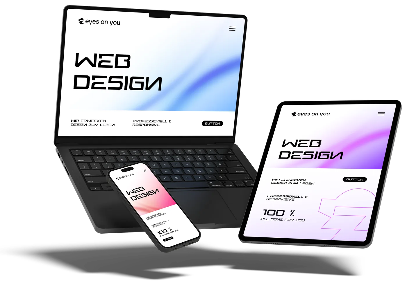 Laptop, Tablet und Smartphone mit einer Beispiel-Webseite von eyes on you
